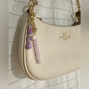 Lavender & Gold Designer Inspired Beaded Bag Charm with Pearl Detail
